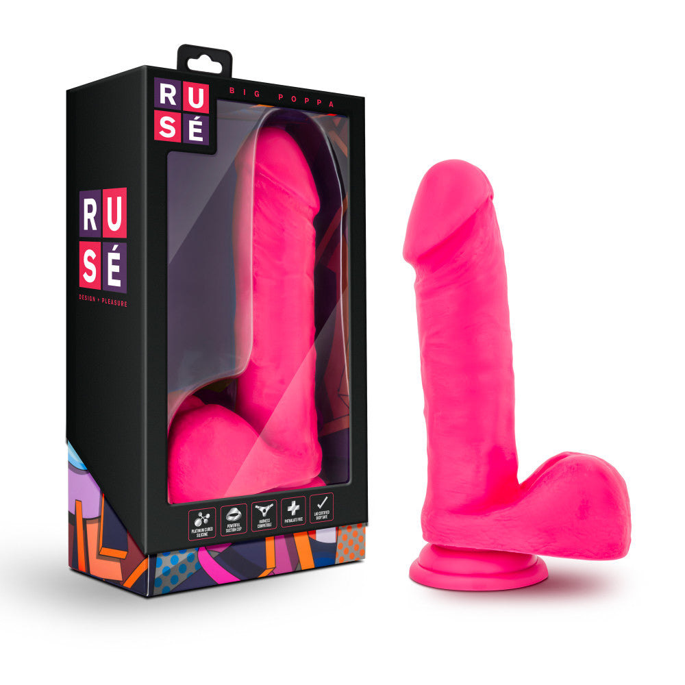 Ruse By Blush® | Big Poppa Realistic G-Spot Hot Pink 7.75-Inch Long Dildo With Balls & Suction Cup Base、mySite、bottomscart