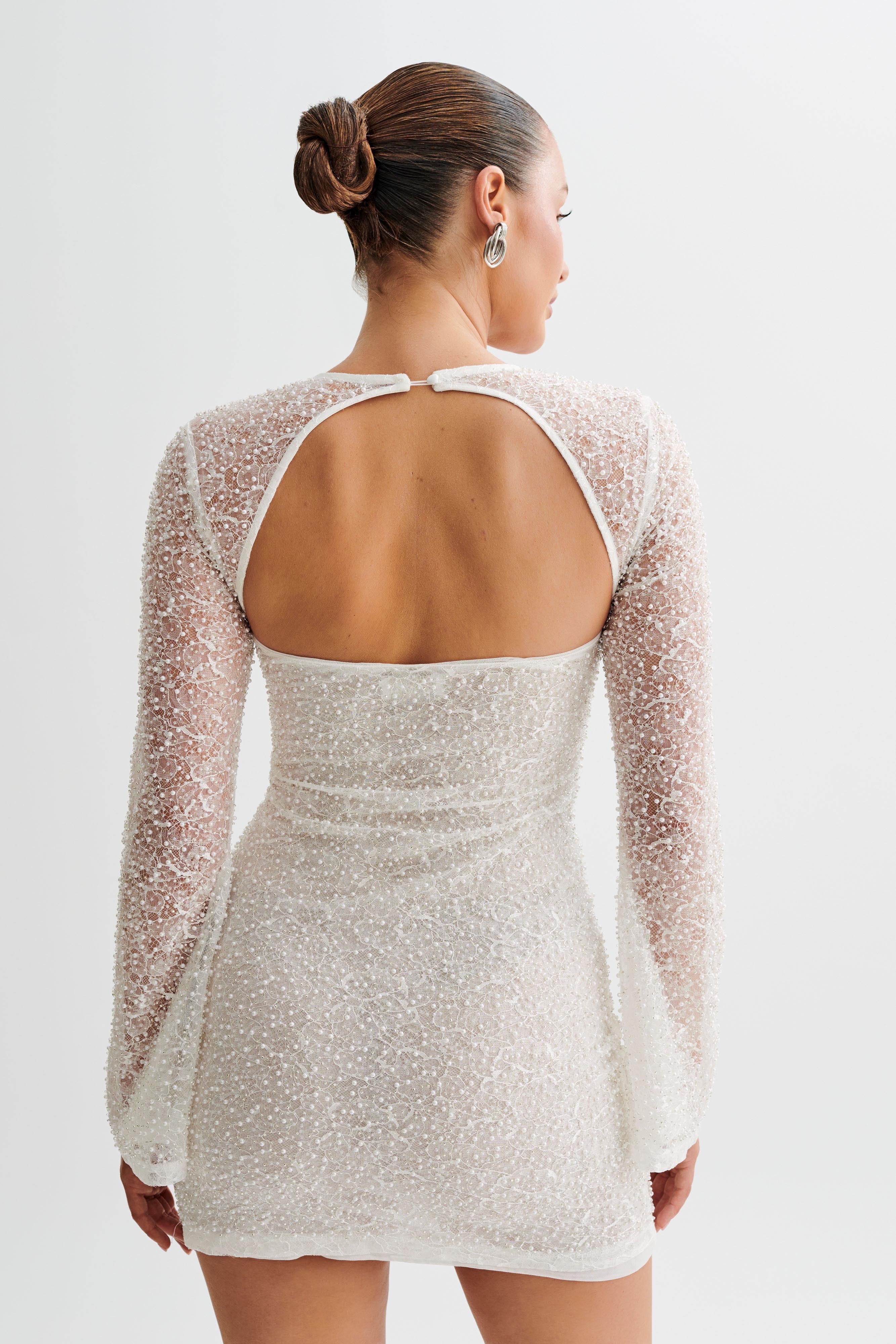 Paxton Pearl Beaded Mini Dress - White、mySite、solidvoid