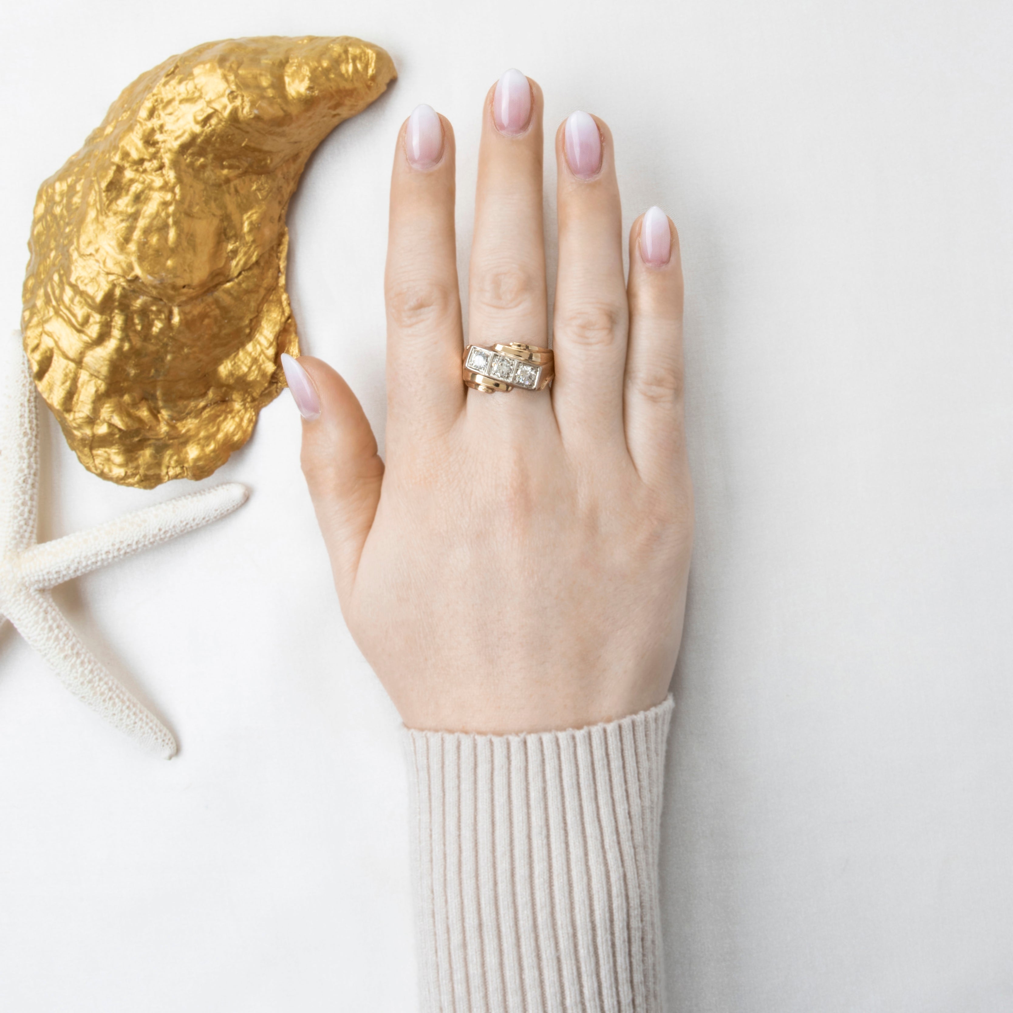 Vintage 14k Yellow Gold .81cttw Diamond Modernist Slant Ring 10.00、mySite、hinf8tx79