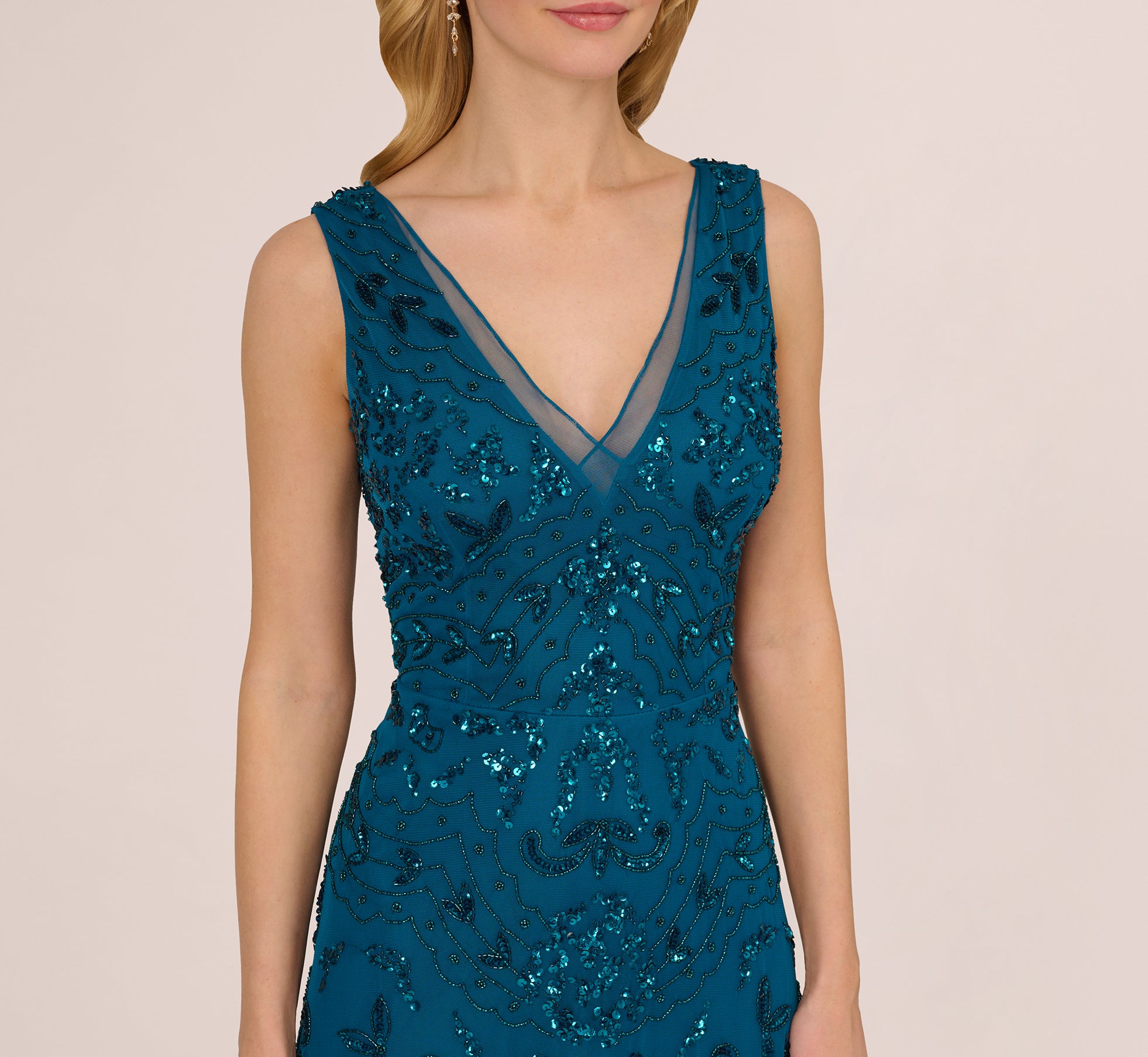 Hand-Beaded Ankle-Length Dress In Teal Sapphire、mySite、solidvoid