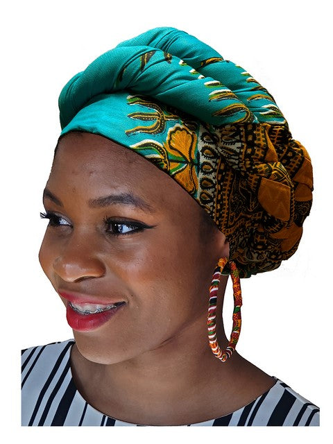 Blue African Print Pre-tied Modu Hat-DP3769PT、mySite、solidvoid