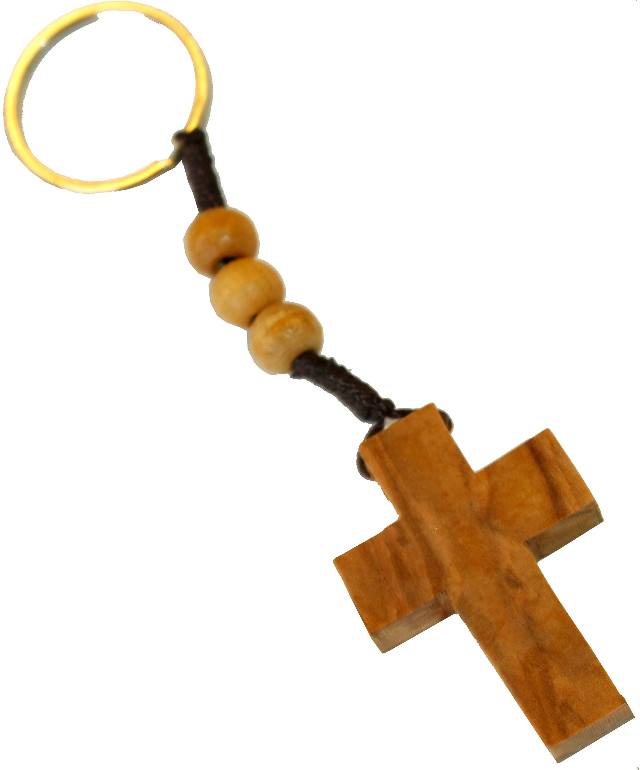  Holy Land Market Olive Wood Beads and Cross Key Chain - Cross is About 1.5 inches Long、mySite、elrpsem3k