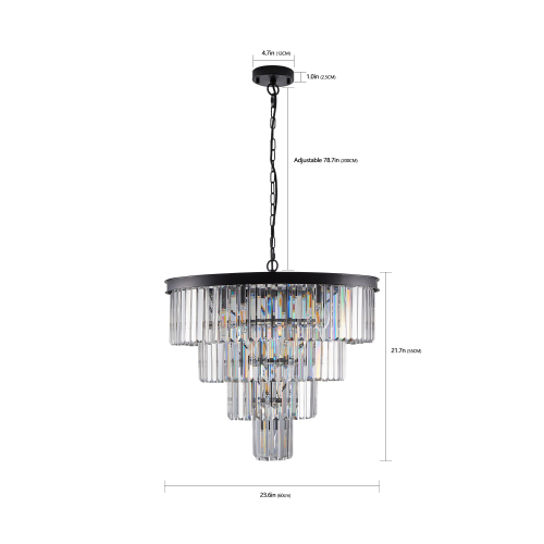 (NEW SKU:W1340P189315) 20" Modern Crystal Chandelier with Black Finish – Elegant 7-Light Pendant Light with 3 Tier Crystal Strands for Dining Room, Living Room, or Bedroom (Bulb Not Included)、、eastwooduniform