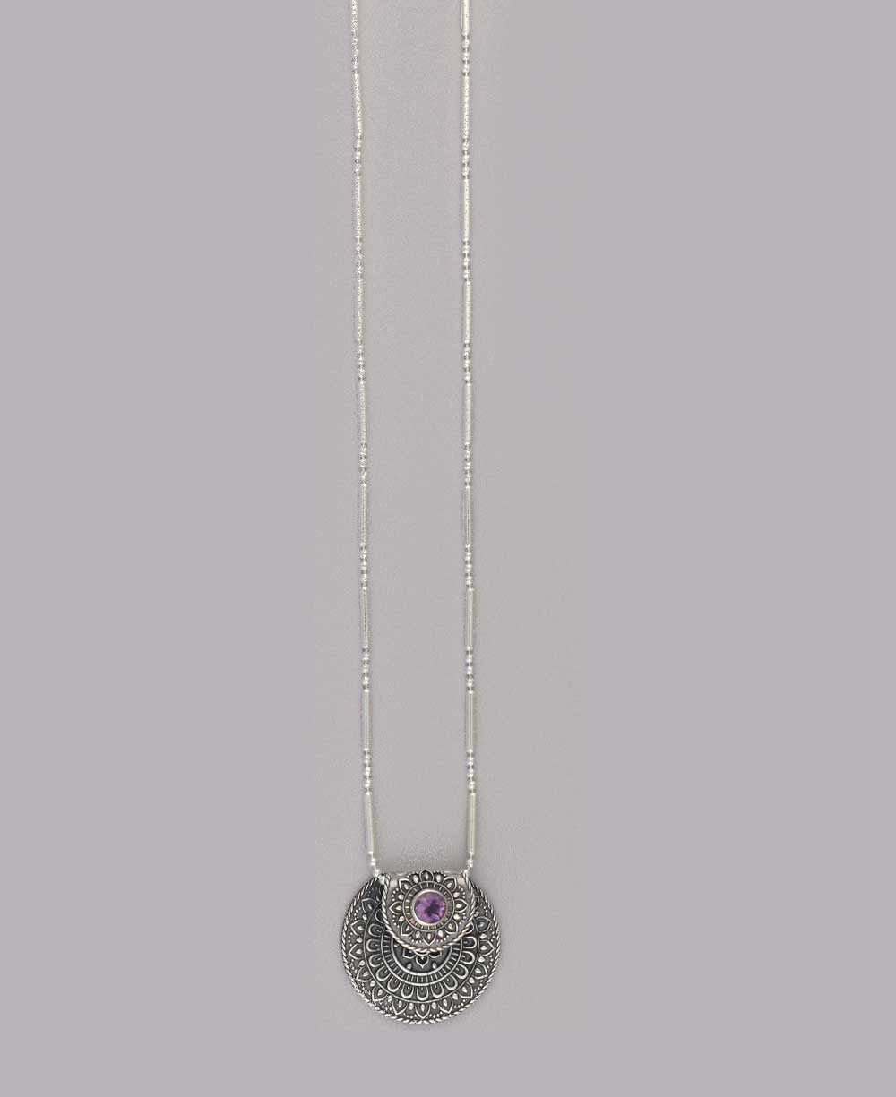 Inspirational Sterling Silver Mandala Necklace with Amethyst、mySite、topwebapps