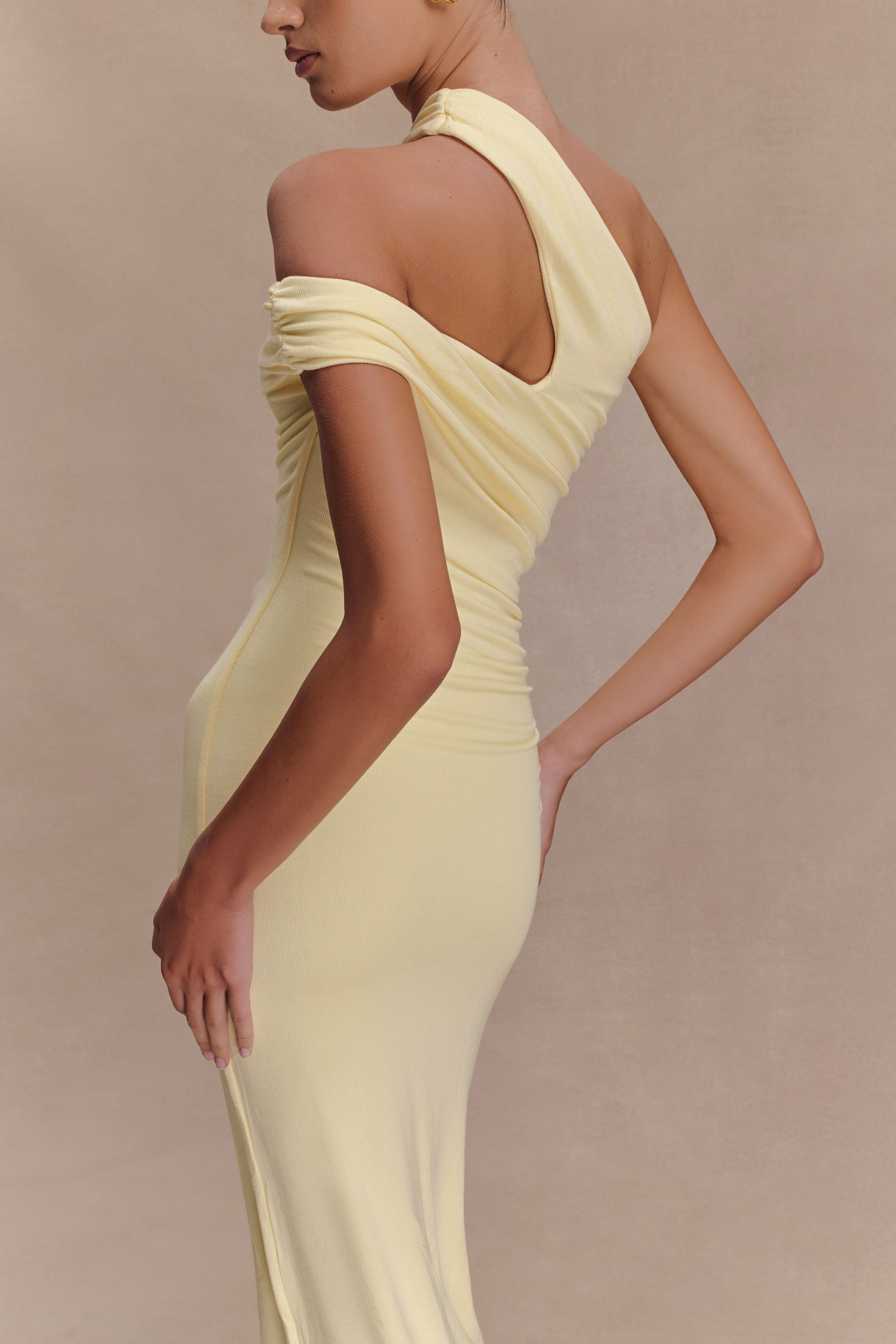 Anastasia One Shoulder Modal Midi Dress - Pale Lemon、mySite、solidvoid