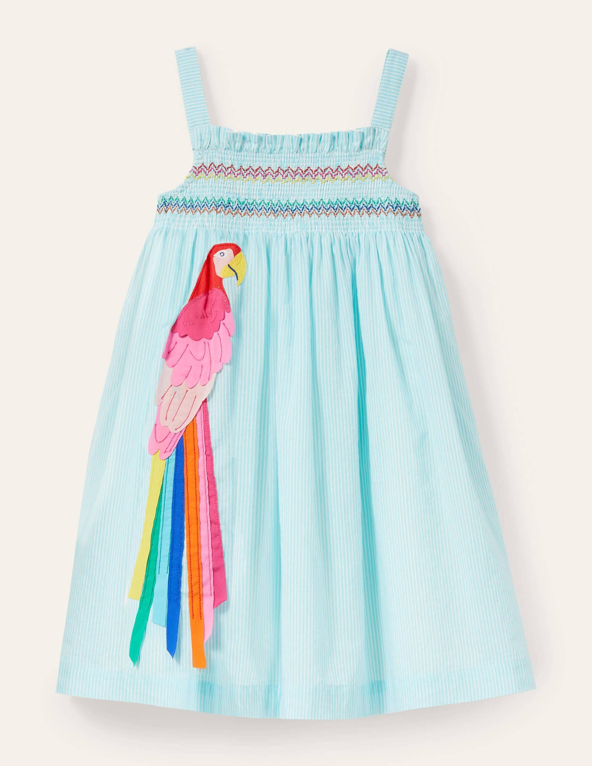  Fun Appliqué Sun Dress-Aqua Blue Ticking Parrot、mySite、ashleygrahame