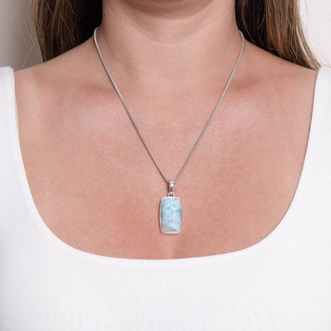 Rare Genuine Larimar Rectangle Pendant Necklace、mySite、hinf8tx79