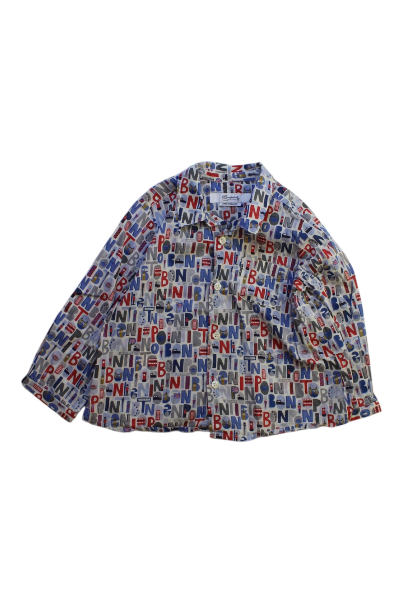 Bonpoint Letter Print Button-Up Shirt, 12-18M、mySite、g9winljtr