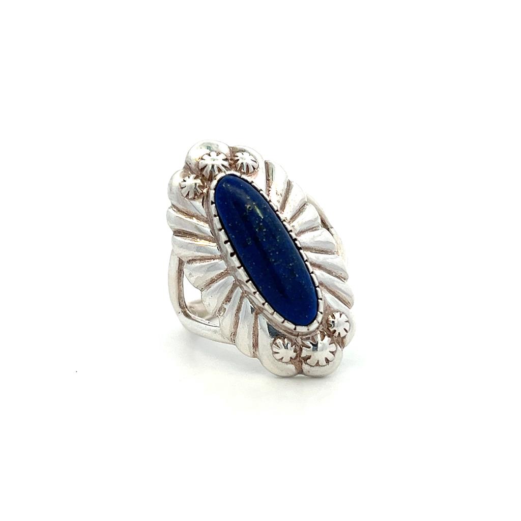 Estate 14K White Gold Oval Lapis Lazuli Flower Ring、mySite、botmansion