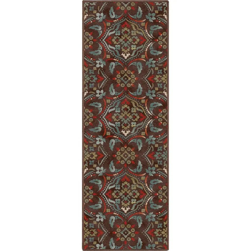 Florence Brown/Grey Floral Flat-Weave Cotton Backing Rug、mySite、gigharbornorthrealestate
