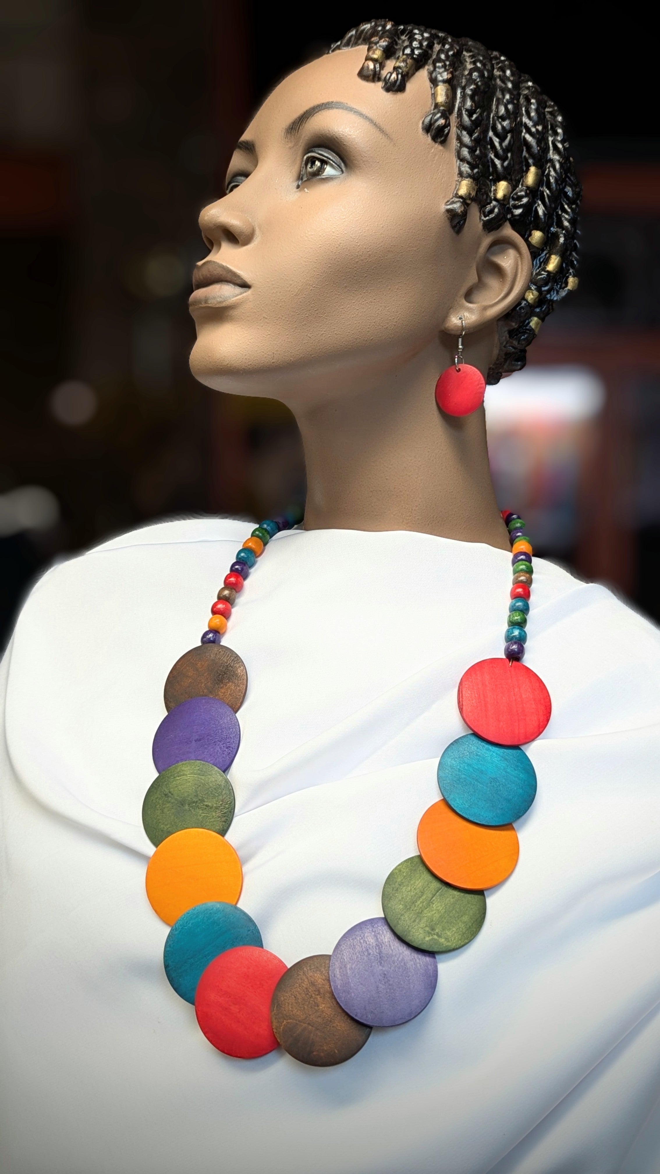 Dupsie's Nafasi Multicolored Wooden African Necklace and African Earrings Set DPJMANE9、mySite、solidvoid