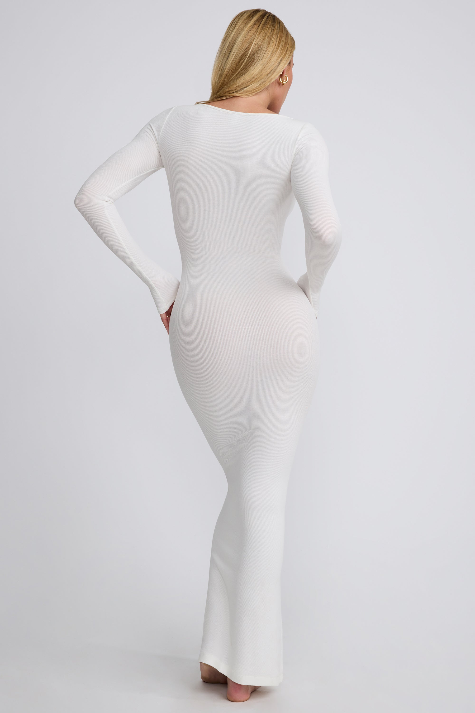 Ribbed Modal Long Sleeve Maxi Dress in White、mySite、solidvoid