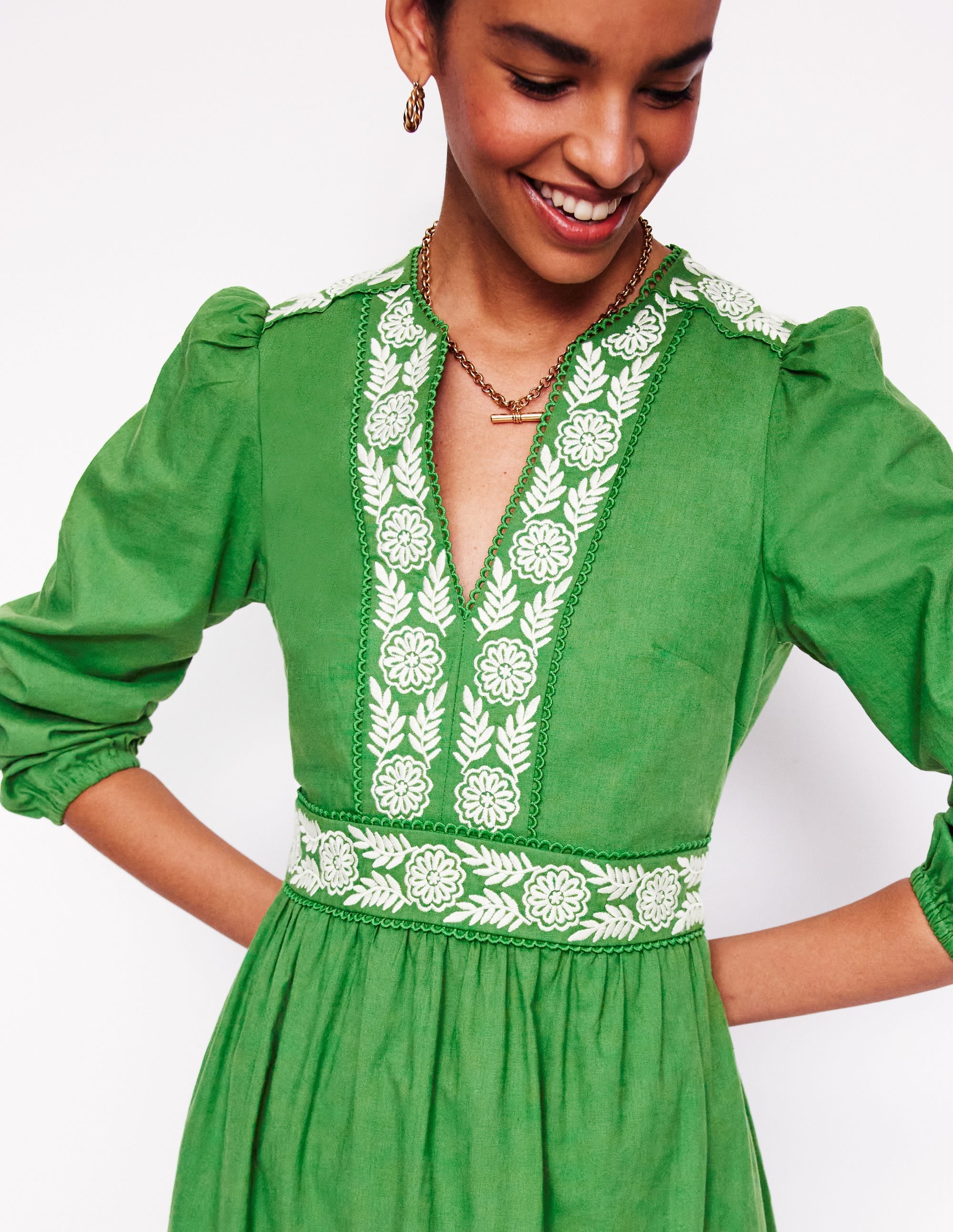  Violet Linen Blend Midi Dress-Paradise Green、mySite、ashleygrahame