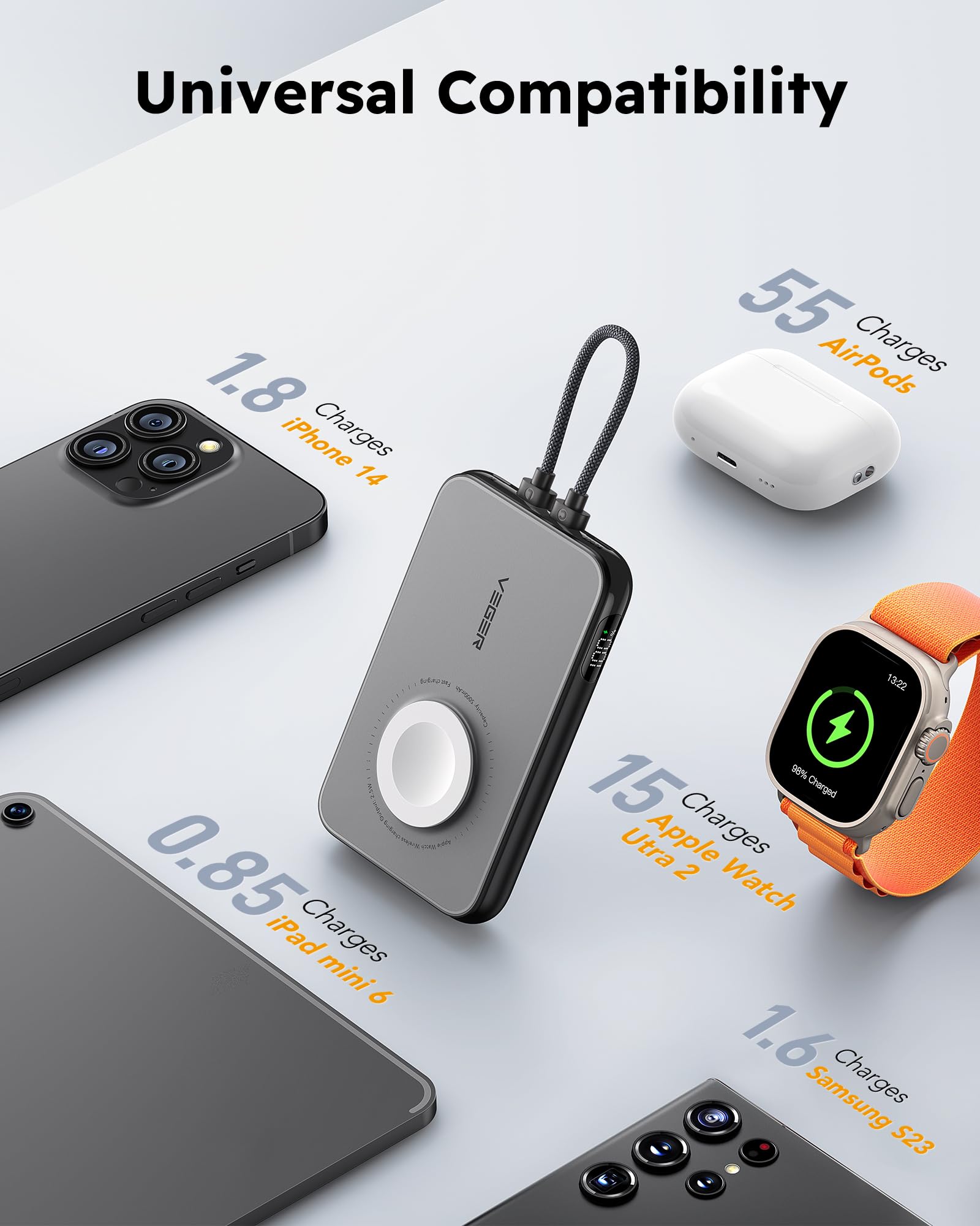 10000mAh Portable Charger with Built in Cable (Removable)、mySite、fannypackpong