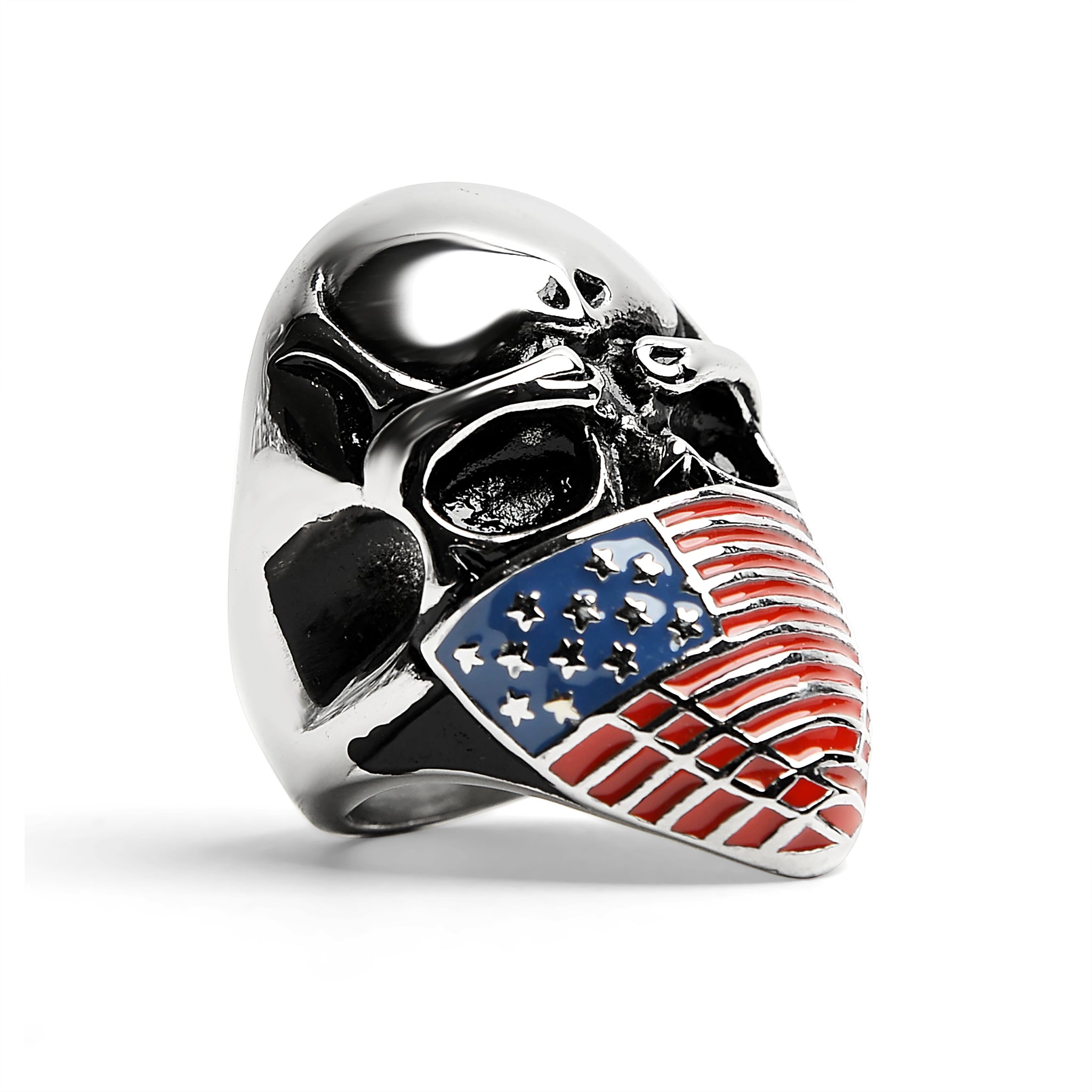 Stainless Steel USA American Flag Covered Skull Ring / SCR4105、mySite、dreamappss