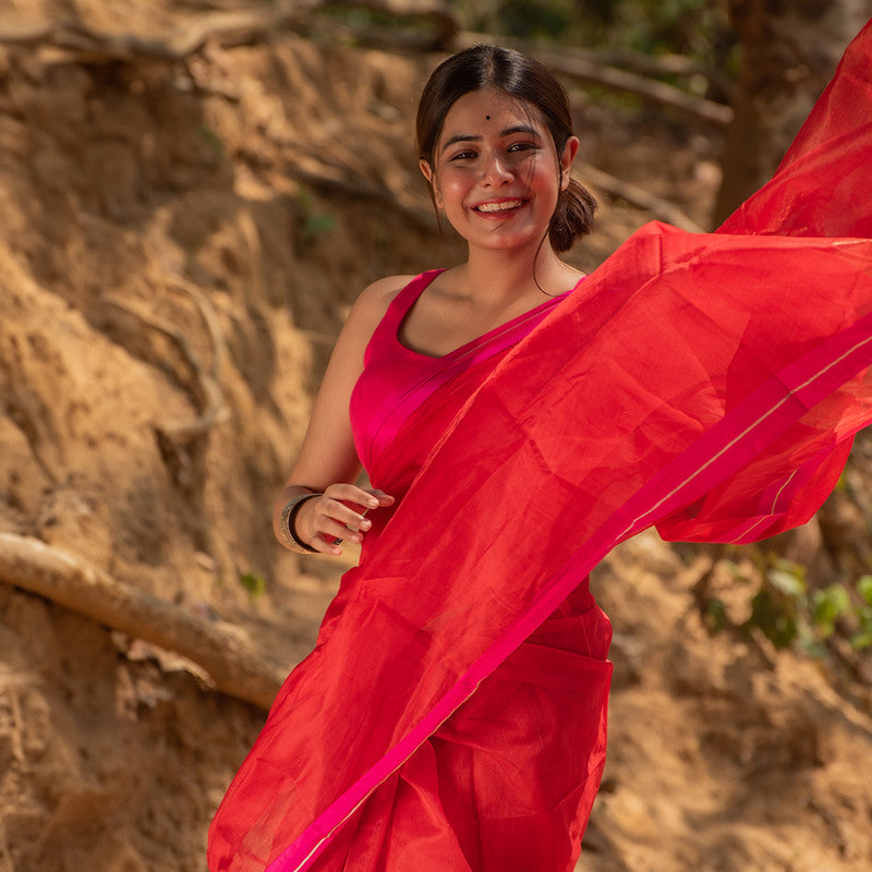 Chanderi Silk Cotton Saree | Red & Pink、mySite、camillekostekn