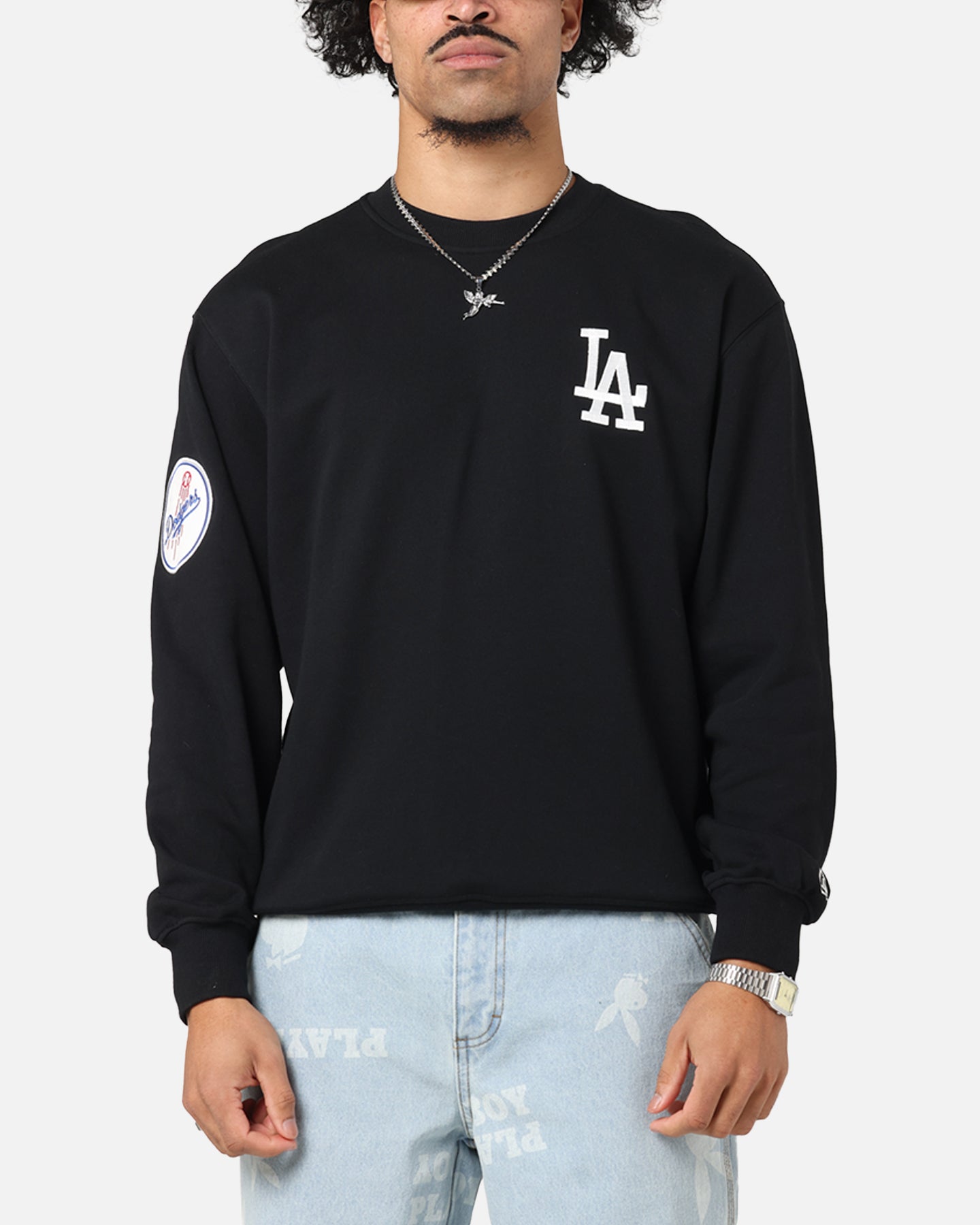 New Era Los Angeles Dodgers MLB Team Logo Crewneck Black、mySite、zt4zffjzw