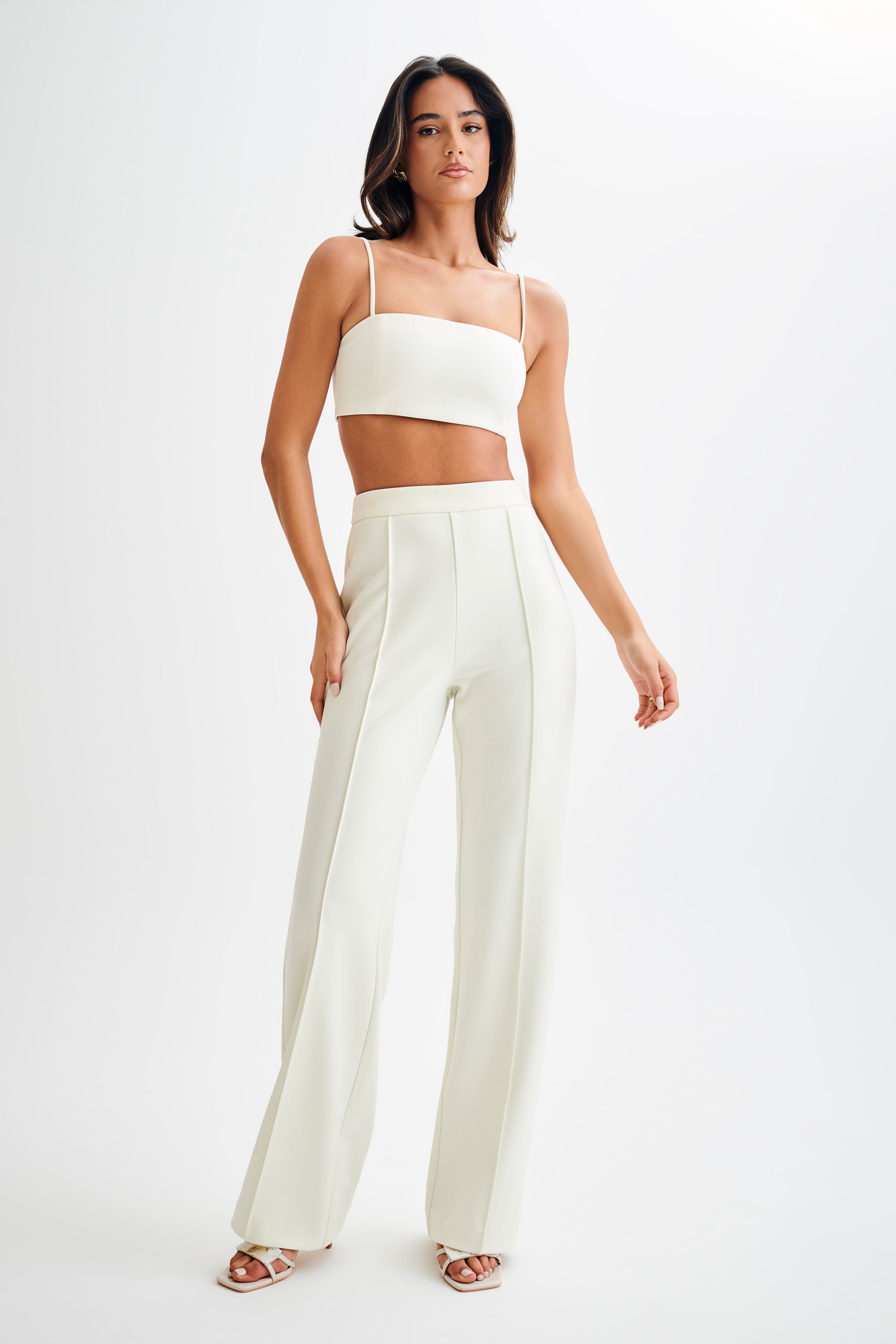 Antonia Pleated Wide Leg Pants - Ivory、mySite、solidvoid