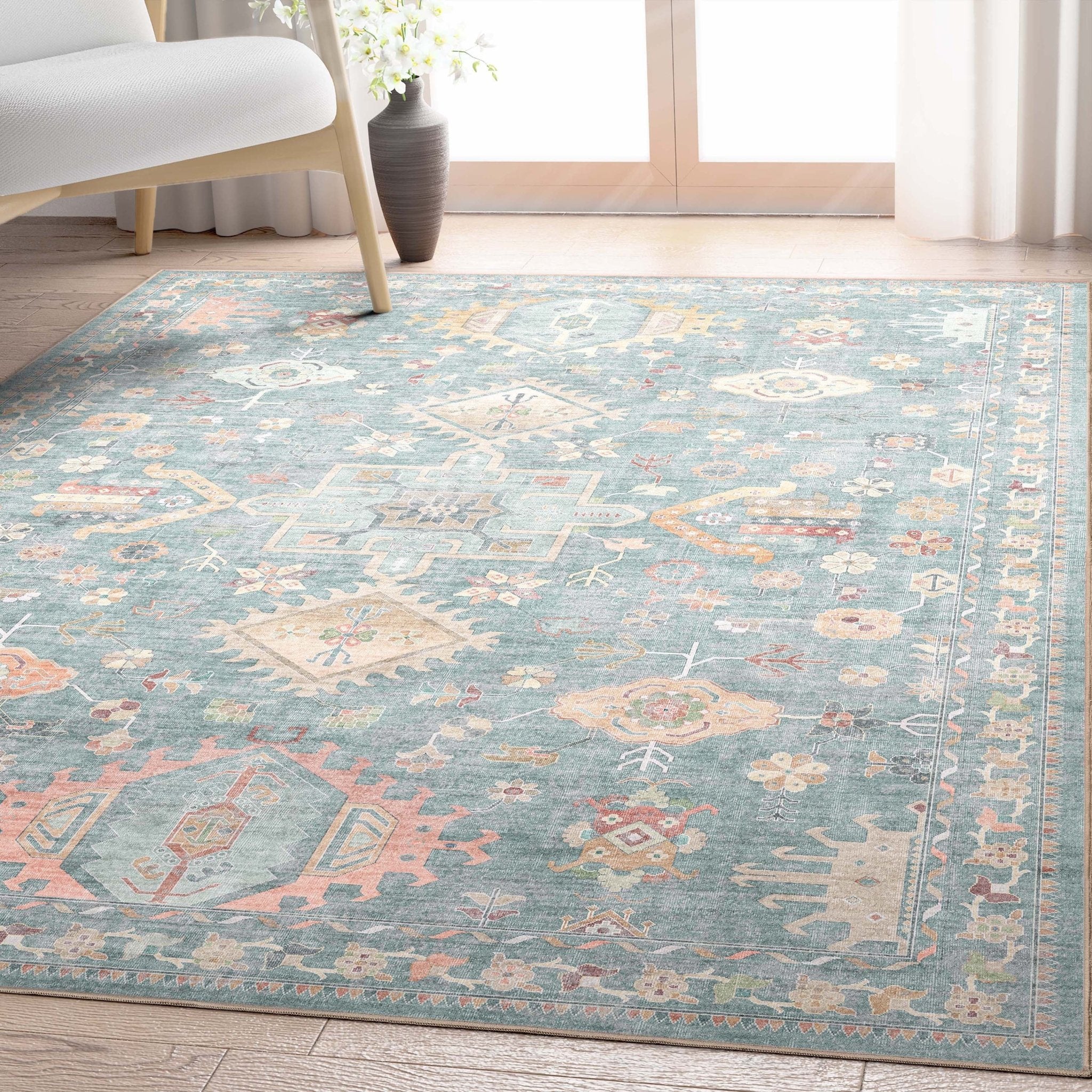 Delhi Vintage Medallion Diamond Pattern Rug – Easy Clean, Stylish Elegant Design、mySite、gigharbornorthrealestate