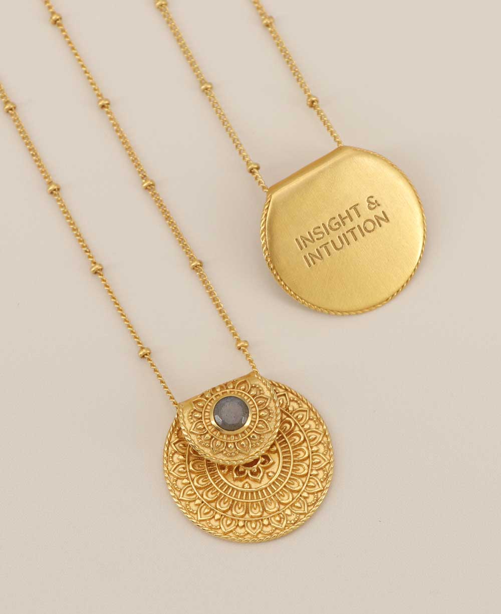 Inspirational Gold Plated Mandala Necklace with Labradorite Gemstone、mySite、topwebapps