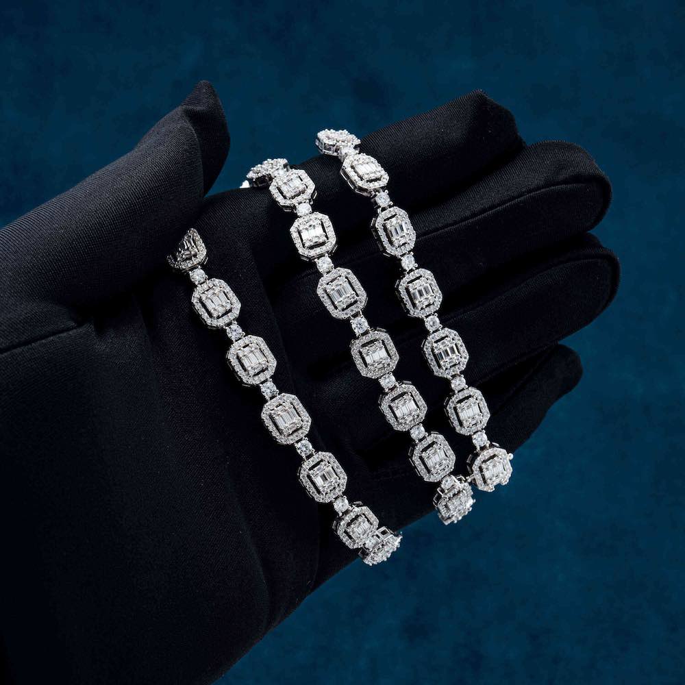 Moissanite Halo Cluster Baguette Tennis Chain 14K Gold、mySite、hinf8tx79