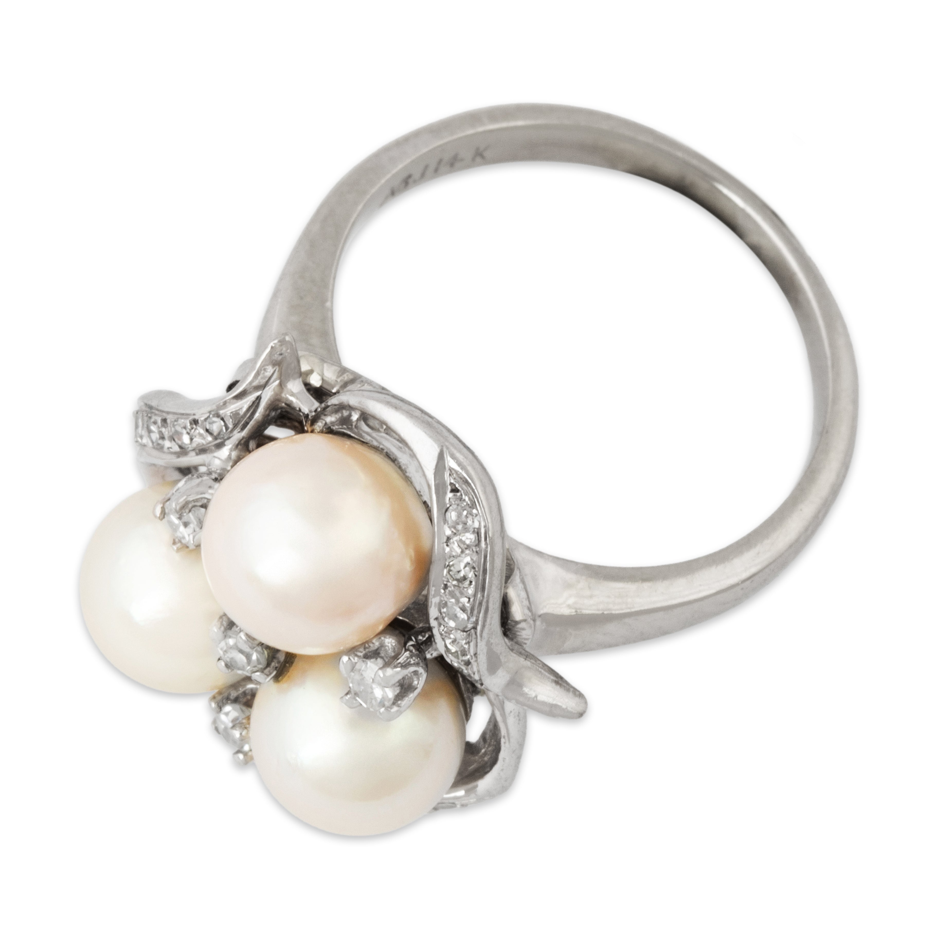 Vintage 14k White Gold Pearl Diamond Fabulous Cocktail Ring 6.00、mySite、hinf8tx79