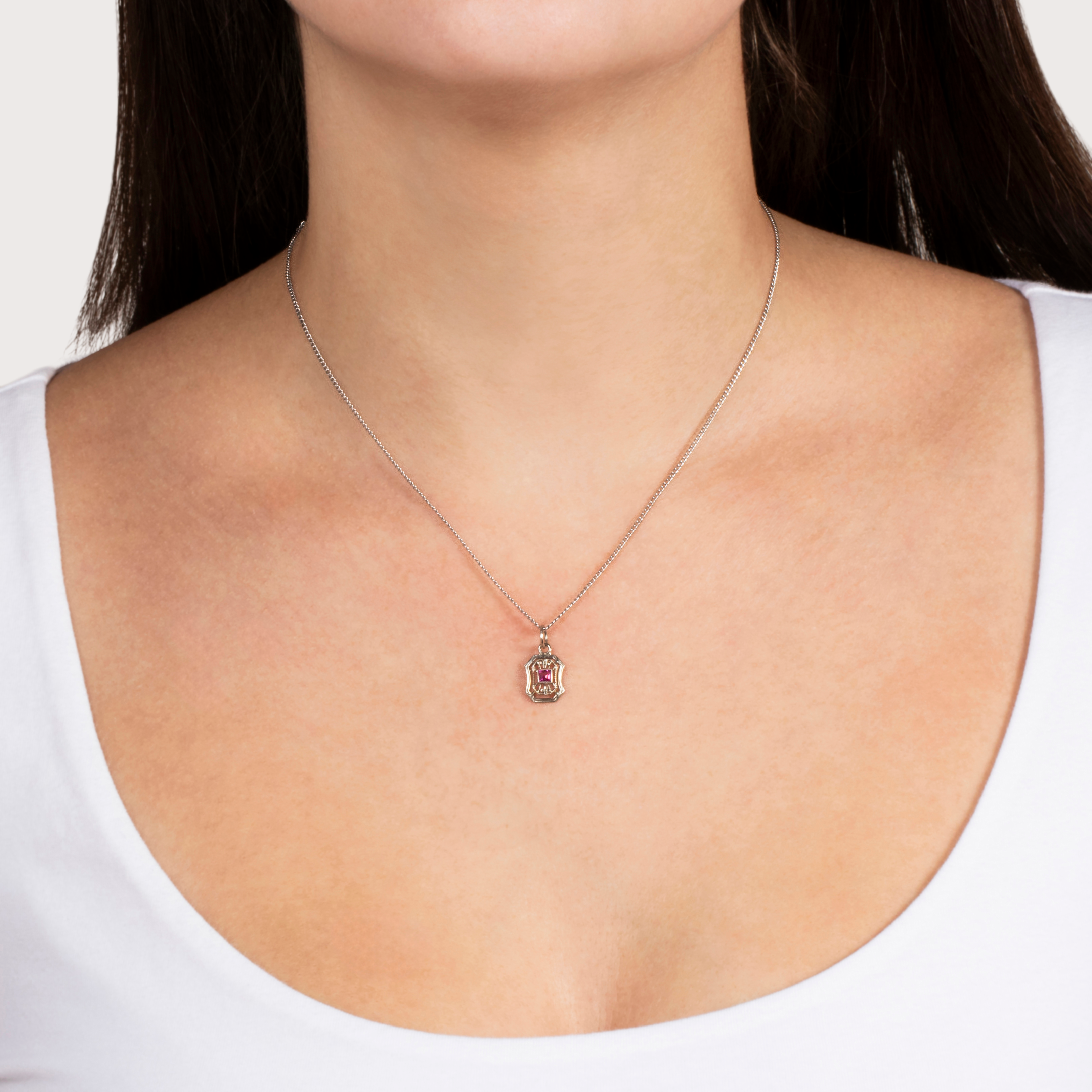 Antique 14k White Gold Synthetic Ruby Floral Charm Pendant、mySite、hinf8tx79