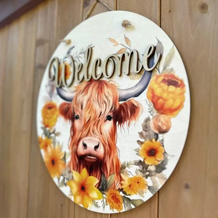 Highland Cow Welcome Sign Door Hangers Two Designs、mySite、g9winljtr