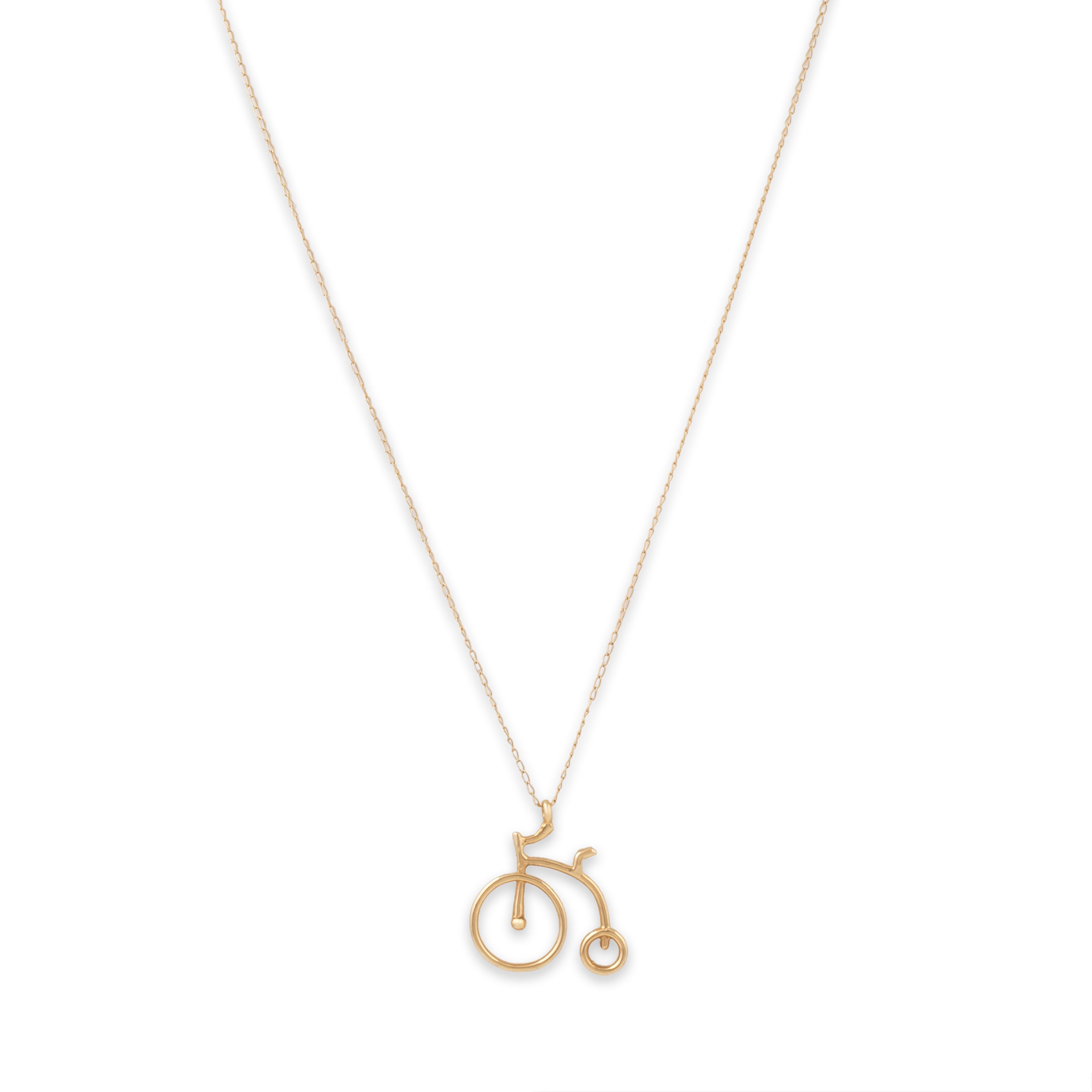 Vintage 14k Yellow Gold Figural Penny Farthing High Wheel Pendant Necklace 16、mySite、hinf8tx79