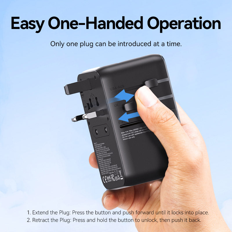 Vention 3-Port USB (C + A + A) GaN Universal Travel Adapter (65W/60W/5W) with Built-in USB-C Cable Black、mySite、fannypackpong