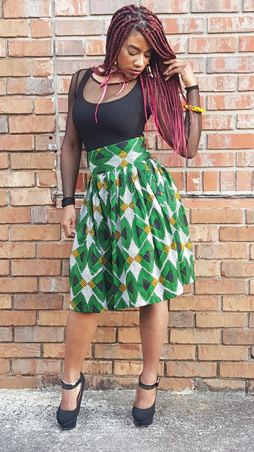 Green High waist African Print Skirt-DP3800、mySite、solidvoid