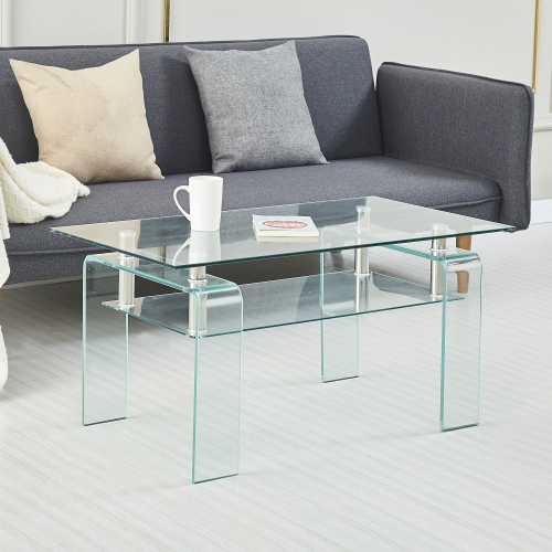 Tempered Black Glass Coffee Table, 2-Layers Tea Table、、casual