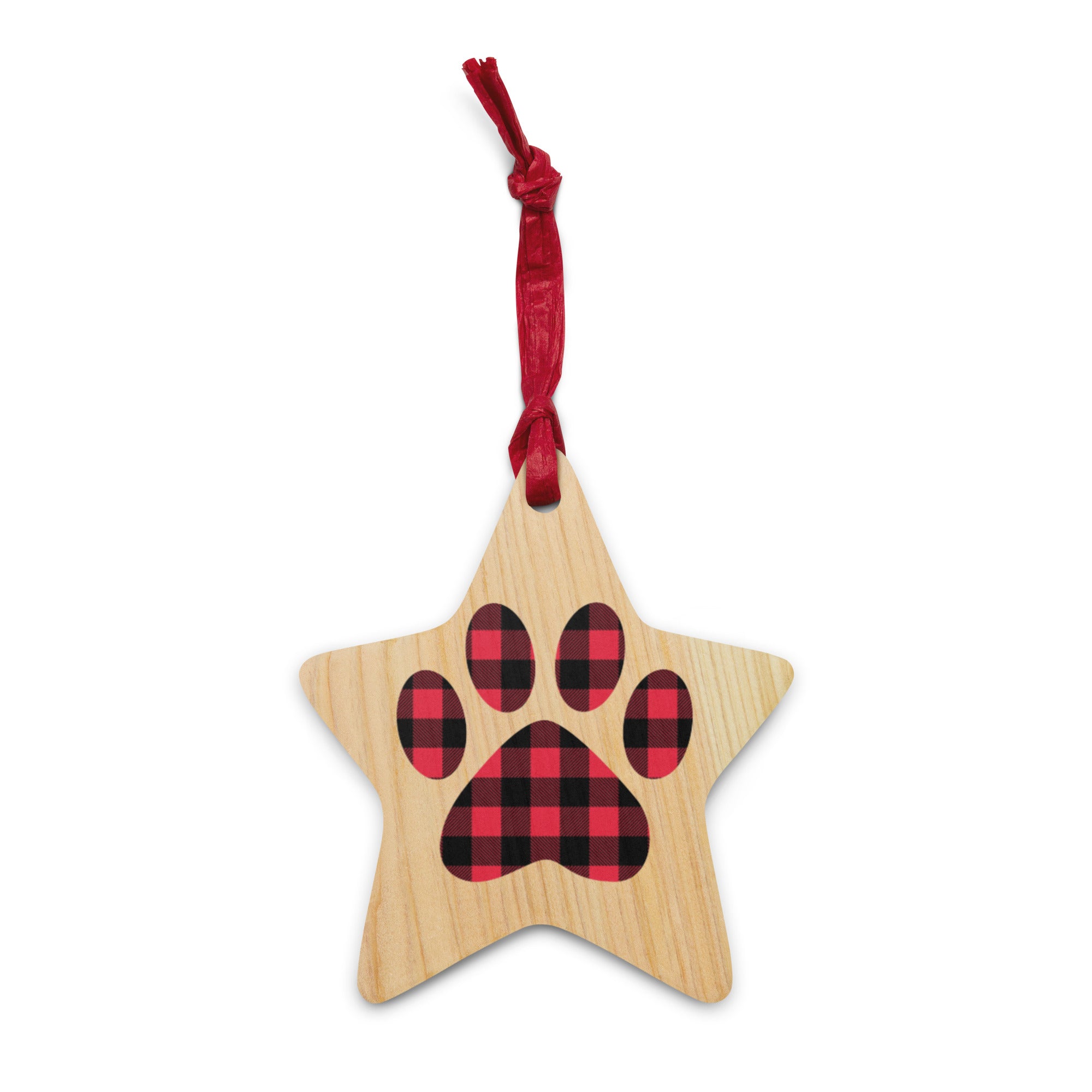 Gingham Paw Print Wooden Ornament、mySite、camillekostekn