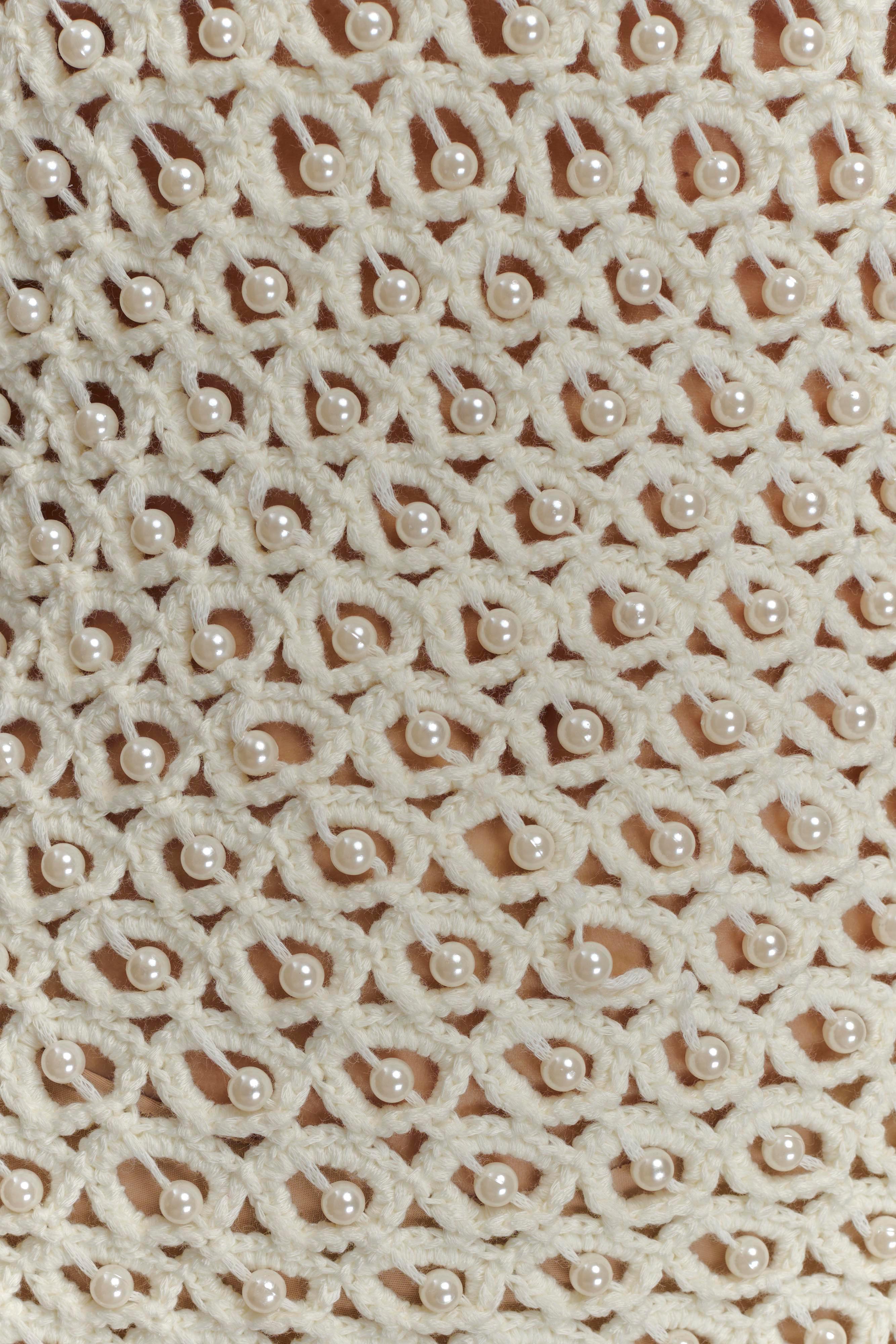 Vanessa Hand Crochet Pearl Mini Dress - Ivory、mySite、solidvoid