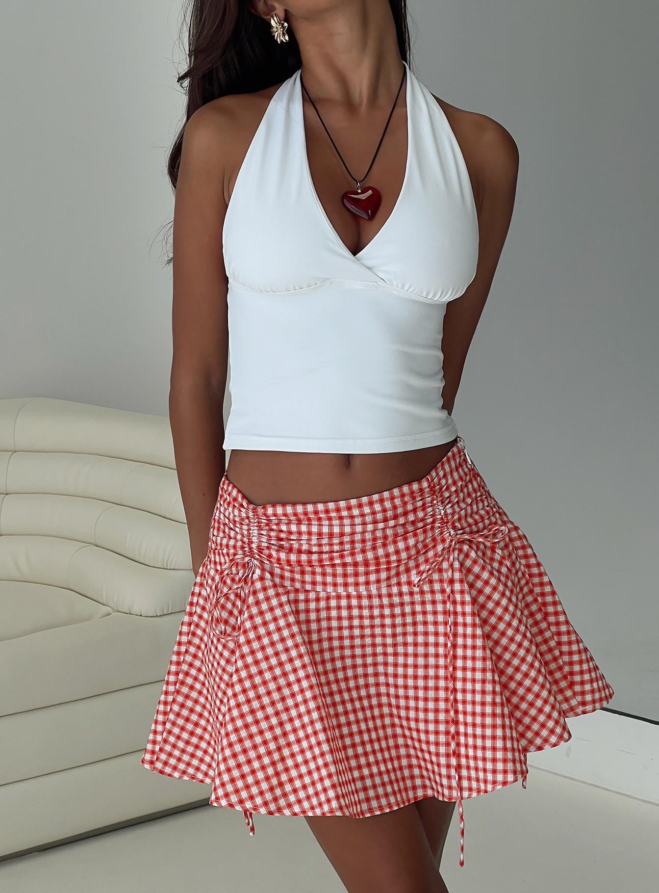 Sweet Verona Ruched Mini Skirt Red Check、mySite、solidvoid