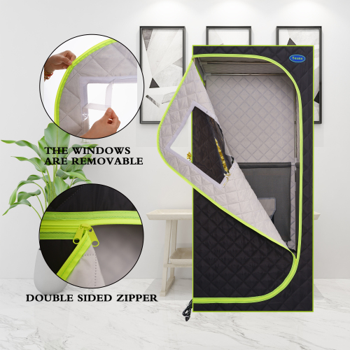Portable Plus Type Full Size Far Infrared Sauna tent. Spa, Detox ,Therapy and Relaxation at home.Larger Space,Stainless Steel Pipes Connector Easy to Install, with FCC Certification--Black、、xpatfood
