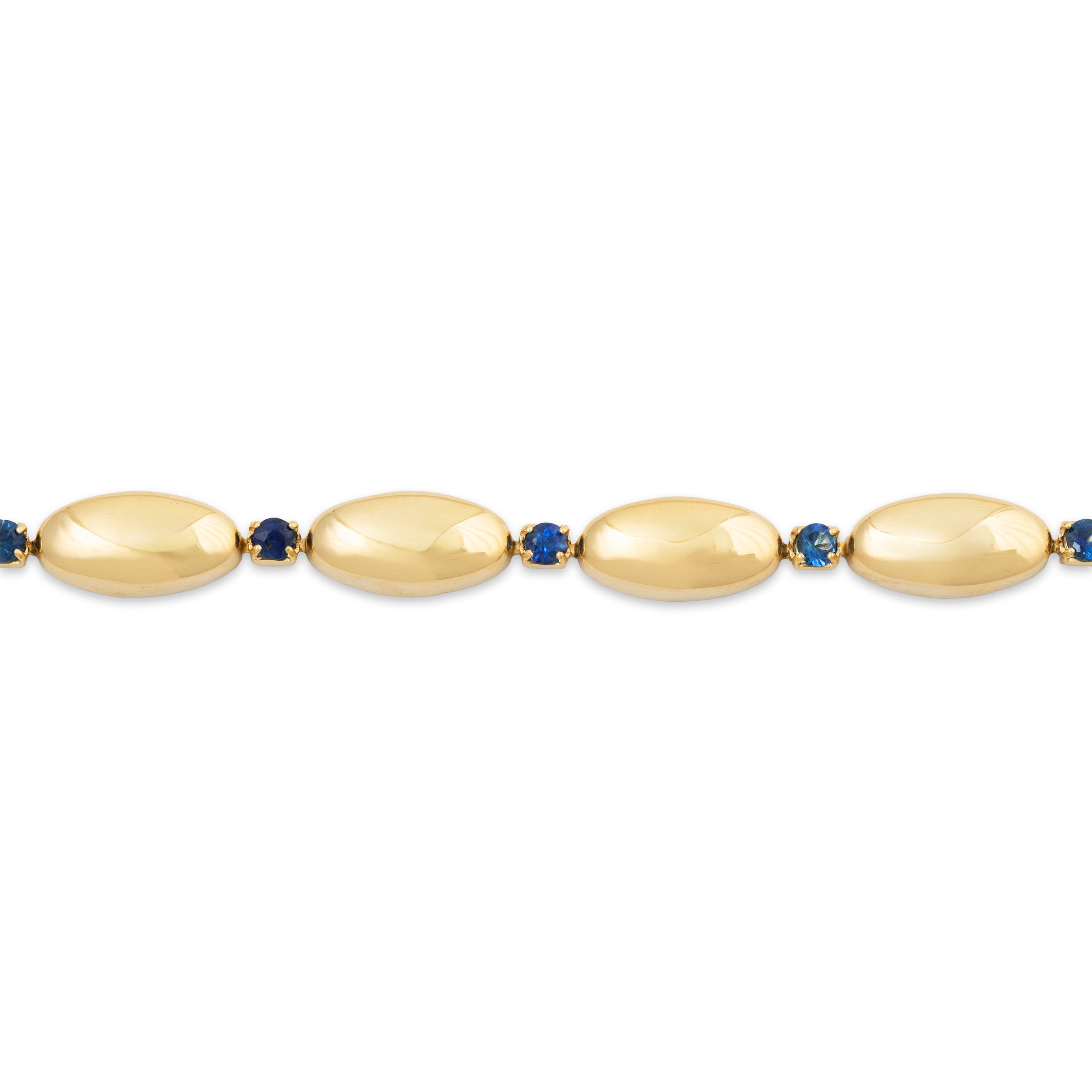 Vintage Italian 14k Yellow Gold Blue Sapphire Oblong Line Bracelet 6、mySite、hinf8tx79