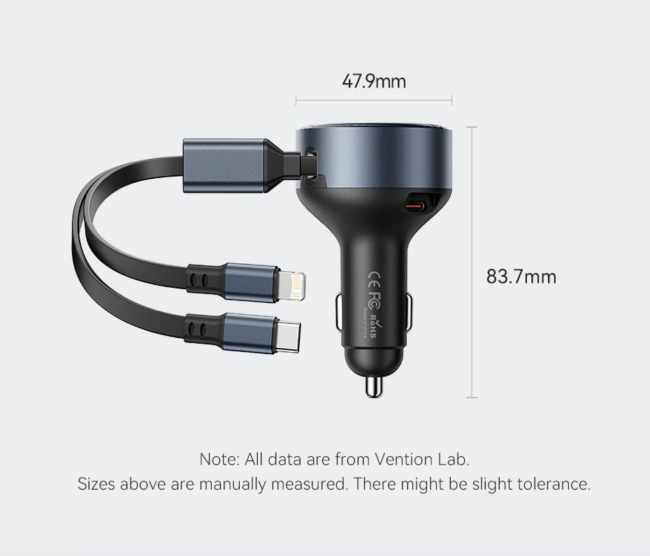 Three-Port USB-C + USB-C/Lightning (30W + 30W/27W) Car Charger