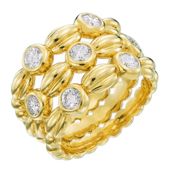 Gumuchian Nutmeg 18k Yellow Gold Alternating Diamond Three Row Ring、mySite、hinf8tx79