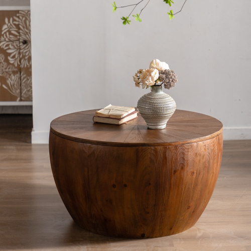 31.50"Vintage Style Bucket Shaped Coffee Table for Office, Dining Room and Living Room(Same SKU:W757P170149)、、xpatfood