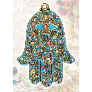 Michal Golan Robin’s Egg Blue Floral Wall Hamsa、mySite、topwebapps