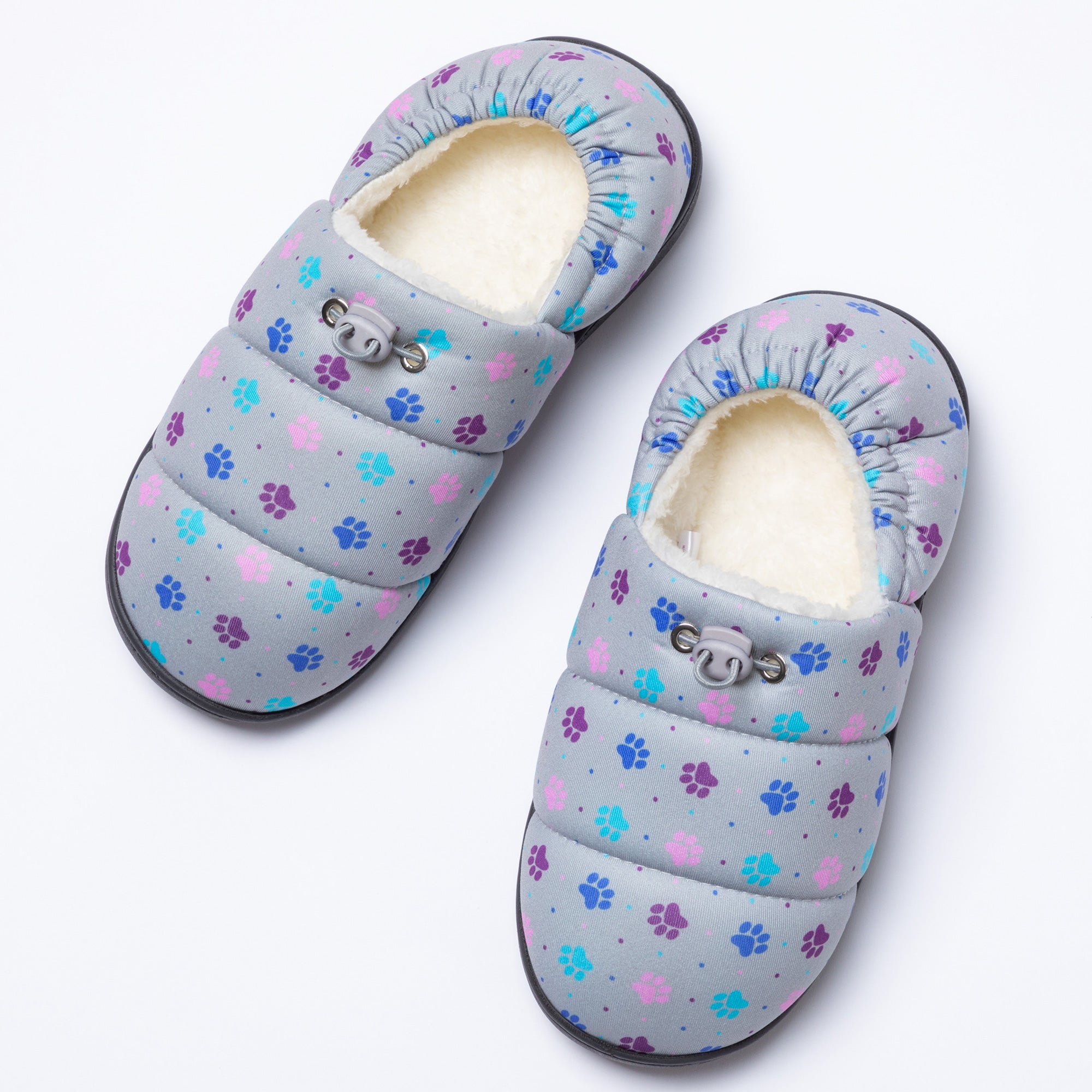 Paw Print Puffy Fleece-Lined Slippers with Toggle、mySite、camillekostekn