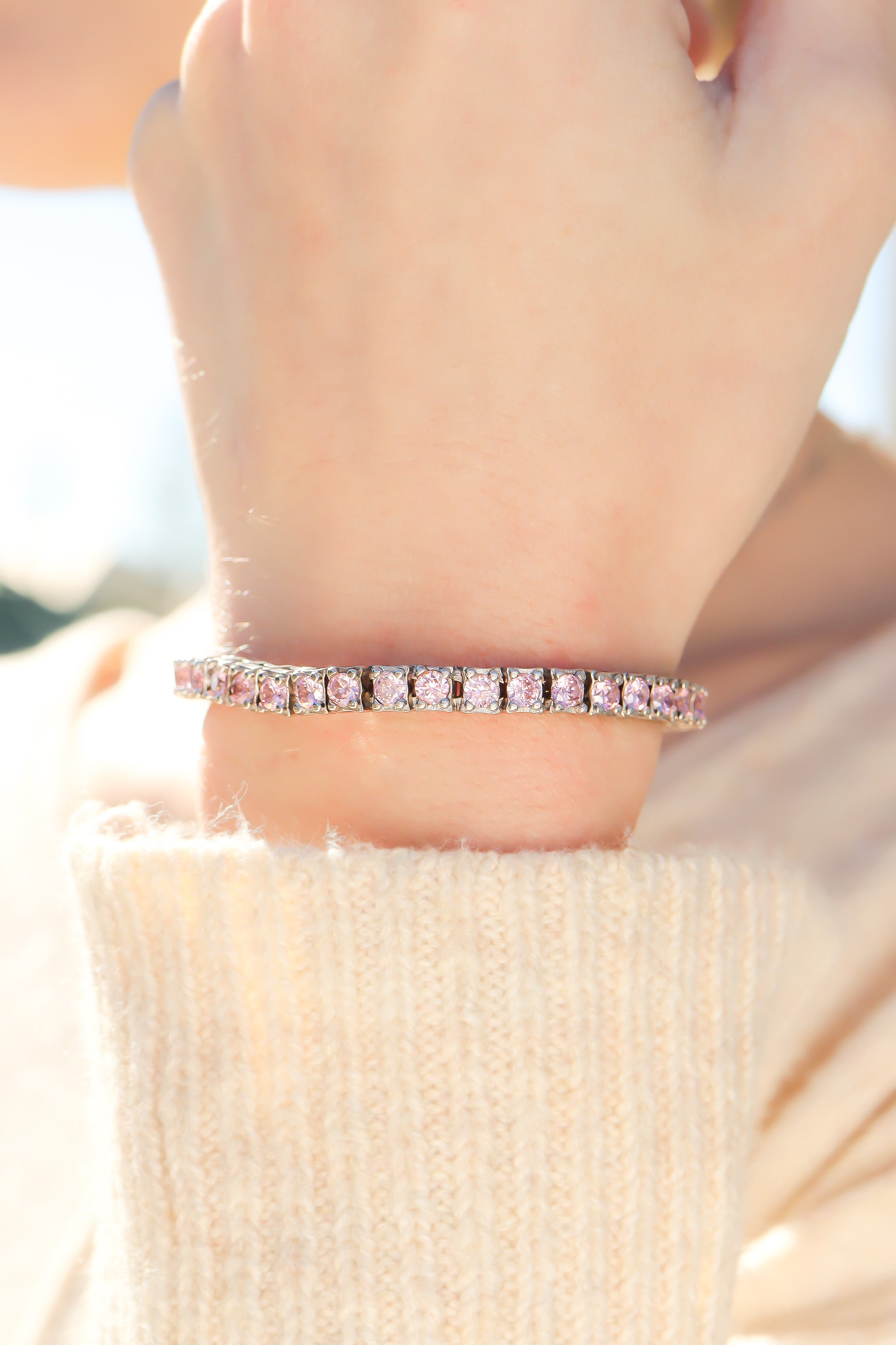 White Gold Over Brass Pink CZ Fashion Bracelet / FBL0003、mySite、dreamappss