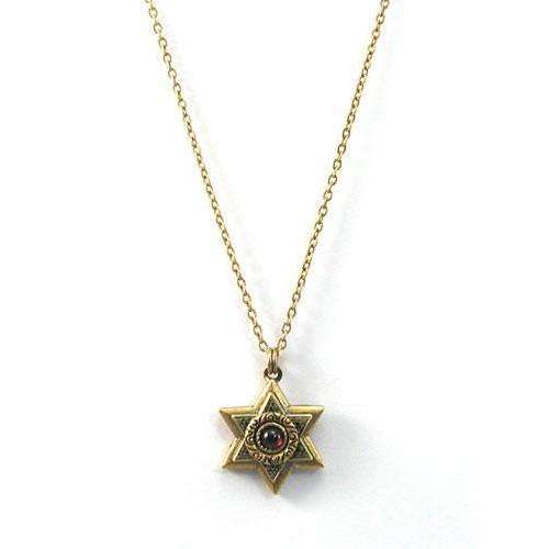 Michal Golan Gold Layered Star of David with Garnet Necklace、mySite、topwebapps