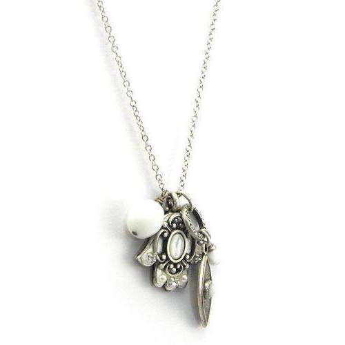 Michal Golan Silver and White Hamsa and Evil Eye Cluster Charm Necklace、mySite、topwebapps