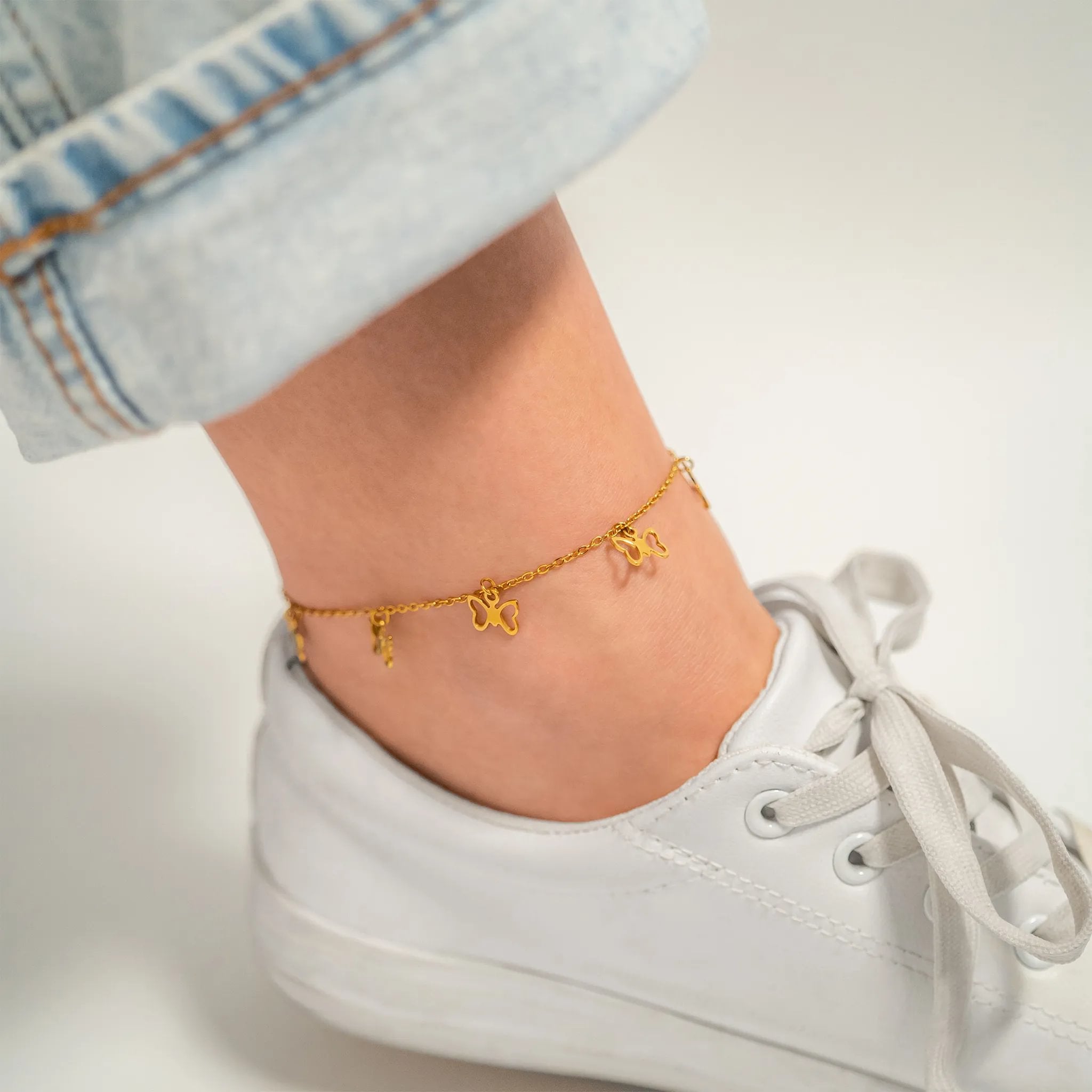 18K Gold PVD Stainless Steel Butterfly Anklet / BRJ1025、mySite、dreamappss