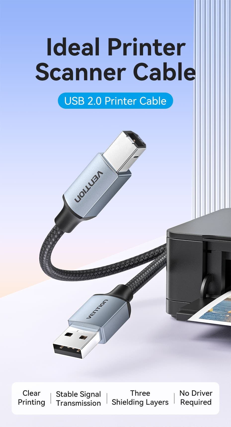 Cotton Braided USB 2.0 A Male to B Male Printer Cable