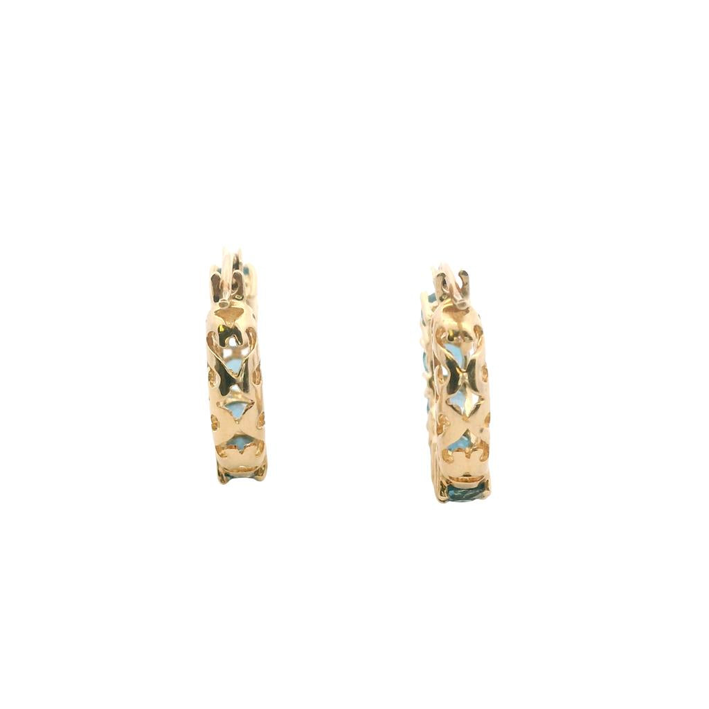 Estate 14K Yellow Gold 1.20ctw Blue Topaz Hoop Earrings