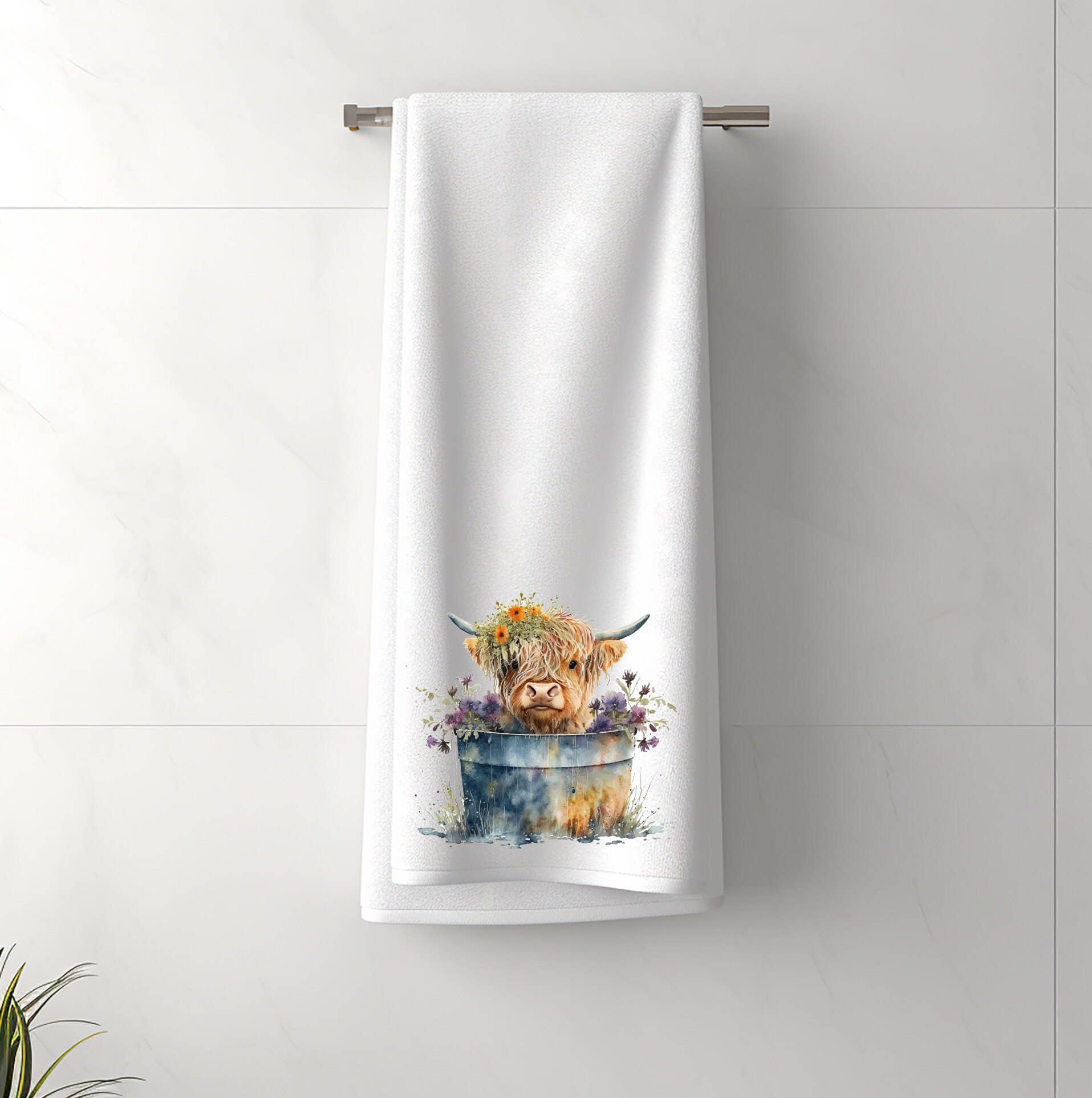 Highland Cow Floral Washtub Terry Cloth Bath Towels for the Cow Lovers!、mySite、g9winljtr
