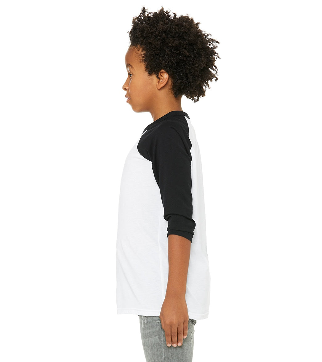 Bella + Canvas Youth 3/4-Sleeve Baseball T-Shirt、mySite、noshort